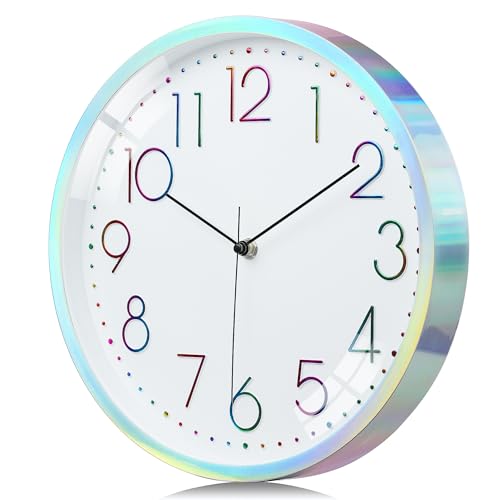 Lafocuse 3D Bunt Ziffern Lautlos Wanduhr Silber, Design Wanduhr Modern 30cm, Ohne Tickgeräusche Küchenuhr Deko für Kinderzimmer Wohnzimmer Schlafzimmer Büro von Lafocuse