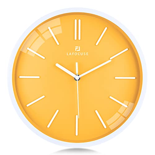 Lafocuse Minimalistisch Gelb Wanduhr Lautlos,3D Einfache Linien Wanduhr Modern Ohne Ziffern,Ohne Ticken Deko für Wohnzimmer Kinderzimmer Küche 30 cm von Lafocuse