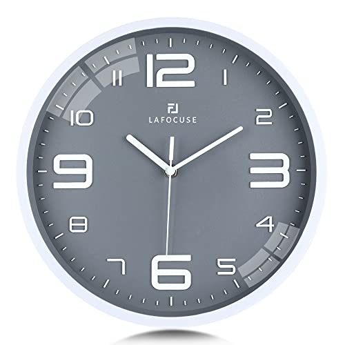 Lafocuse 3D Große Ziffern Grau Wanduhr Lautlos, Modern Wanduhr Küche, Ohne Ticken Leicht zu Lesen Deko für Wohnzimmer Schlafzimmer Büro 30cm von Lafocuse