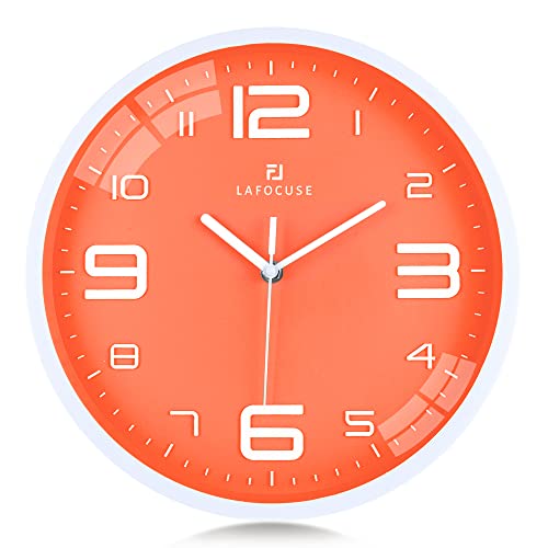 Lafocuse 3D Große Ziffern Orange Wanduhr Lautlos, Modern Wanduhr Leicht zu Lesen, Ohne Tickgeräusche Kinder Deko für Wohnzimmer Kinderzimmer Küche 30 cm von Lafocuse