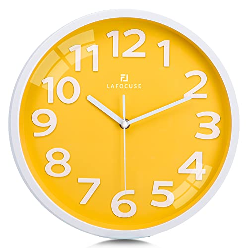 Lafocuse 3D Ziffern Lautlos Wanduhr Gelb, Modern Wanduhr 30cm Leicht zu Lesen, Ohne Ticken Geräuschlos Deko für Wohnzimmer Küche Kinderzimmer Büro von Lafocuse