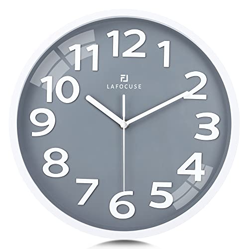 Lafocuse 3D Ziffern Lautlos Wanduhr Grau, Modern Wanduhr 30cm Leicht zu Lesen, Ohne Ticken Geräuschlos Deko für Küche Wohnzimmer Schlafzimmer Büro von Lafocuse