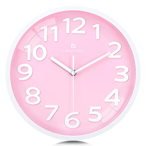 Lafocuse 3D Ziffern Lautlos Wanduhr Rosa, Kinder Wanduhr Mädchen, Leicht zu Lesen Ohne Ticken Geräuschlos Deko Modern Küchenuhren Kinderzimmer Wohnzimmer Büro 30 cm von Lafocuse