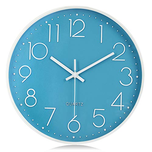 Lafocuse Blau Modern Wanduhr Lautlos 30cm, 3D Ziffern Ohne Tickgeräusche, Quartz Wanduhr Analog Leicht zu Lesen Deko für Wohnzimmer Kinderzimmer Schule Küche Büro von Lafocuse