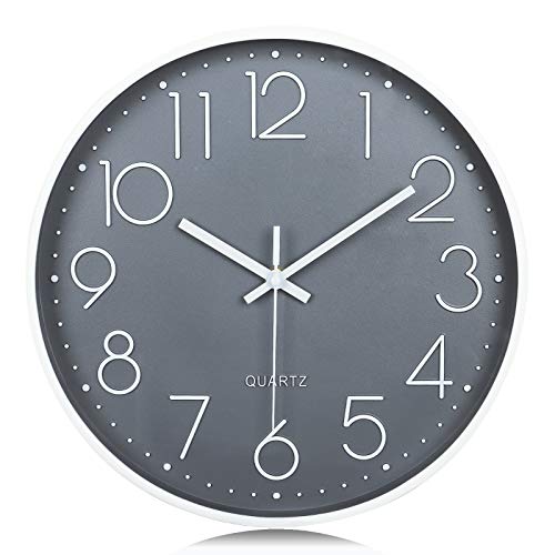 Lafocuse Grau Modern Wanduhr Lautlos 30cm, 3D Ziffern Ohne Tickgeräusche, Quartz Wanduhr Analog Leicht zu Lesen Deko für Wohnzimmer Zimmer Küche Büro von Lafocuse