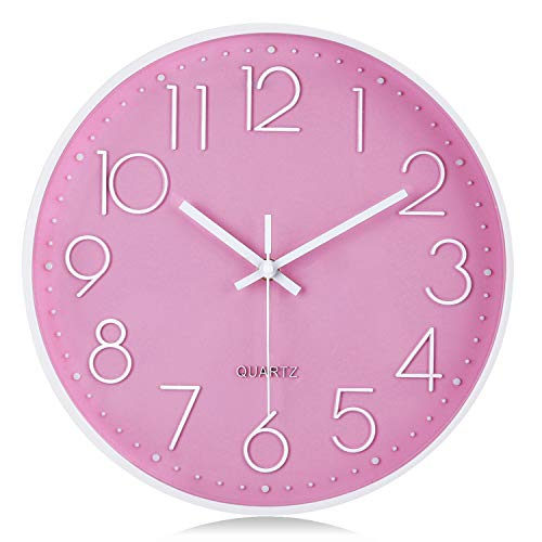 Lafocuse 3D Ziffern Lautlos Wanduhr Rosa, Kinder Wanduhr Mädchen, Ohne Ticken Geräuschlos Deko Modern Küchenuhren Kinderzimmer Büro 30 cm von Lafocuse