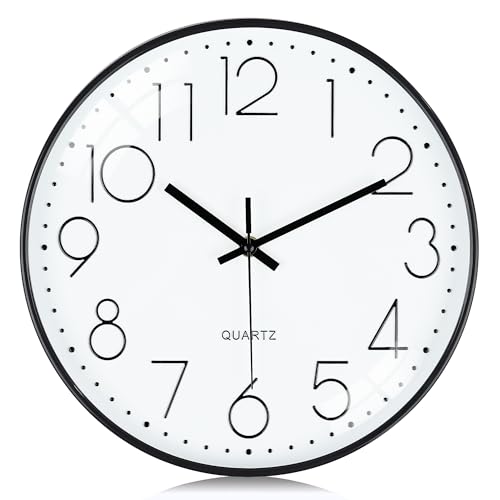 Lafocuse 3D Ziffern Lautlos Wanduhr Schwarz, 30cm Modern Leicht Ablesbar Küchenuhr, Ohne Tickgeräusche Wanduhr Analog Deko für Wohnzimmer Büro Küche von Lafocuse