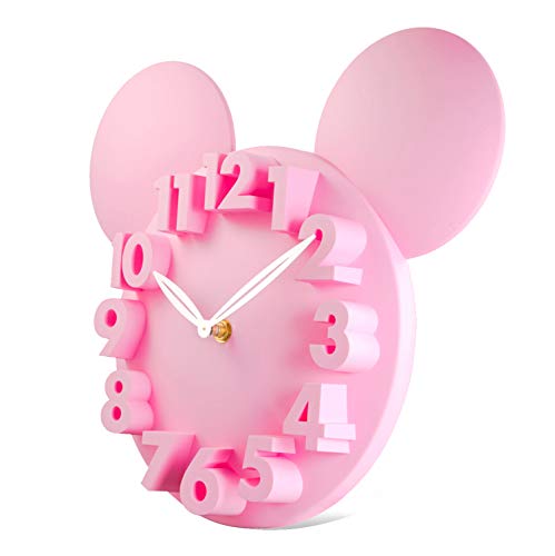 Lafocuse 3D Ziffern Maus Wanduhr für Jungen und Mädchen, Kinder Wanduhr Rosa Deko, Uhren fürs Kinderzimmer Kindergarten Schule 32x28x5cm von Lafocuse