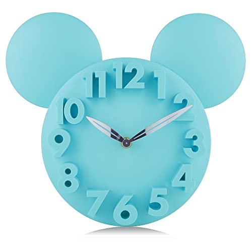 Lafocuse 3D Ziffern Maus Wanduhr für Jungen und Mädchen, Kinder Wanduhr Blau Deko, Uhren fürs Kinderzimmer Kindergarten Schule 32x28x5cm von Lafocuse