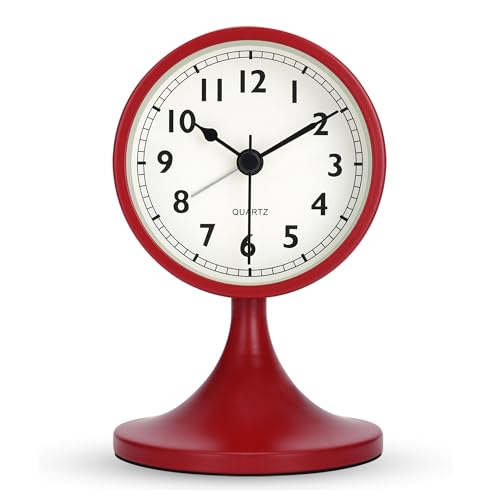 Lafocuse Wecker Analog Ohne Ticken, Tischuhr Metall Rot mit Nachtlicht und Schlummerfunktion, Klassisch Retro Vintage Wecker Batteriebetrieben für Nachttisch Schlafzimmer Büro 12.5cm von Lafocuse
