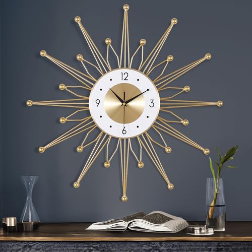 Lafocuse Gold Wanduhr Groß Metall, Kreative Design Lautlos Wanduhr Modern, Ohne Ticken Art Deko für Wohnzimmer Schlafzimmer Küche 56cm von Lafocuse