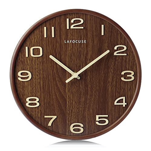 Lafocuse Holz Lautlos Wanduhr Braun Vintage, 3D Ziffern Retro, Wanduhr Ohne Ticken Geräuschlos Deko Wohnzimmer Schlafzimmer Küche 30cm von Lafocuse