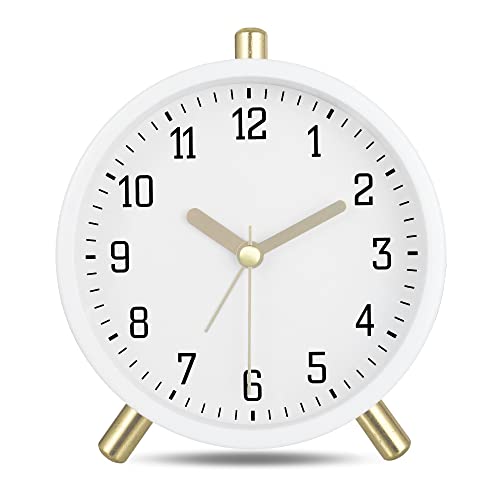 Lafocuse Klassisch Metall Wecker Analog ohne Ticken,Milchweiß Lautlos Wecker mit Licht,Moderne Einfache Deko Tischuhr Schlafzimmer Nachttisch 11cm von Lafocuse