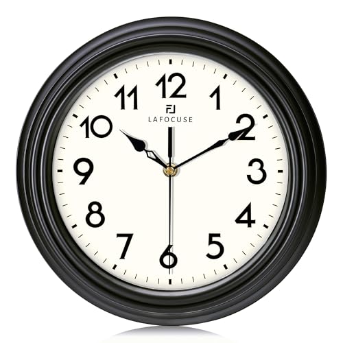 Lafocuse 30cm Vintage Wanduhr Lautlos, Klassische Wanduhr Schwarz, Retro Küchenuhr Ohne Tickgeräusche für Wohnzimmer Schlafzimmer Büro von Lafocuse