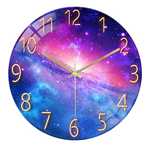 Lafocuse Lautlos Wanduhr Glas, Kreativ Milchstraße Stylisch Modern, Qualität Quarzuhr Ohne Ticken Sternenhimmel Deko für Wohnzimmer Schlafzimmer Küche 30cm von Lafocuse