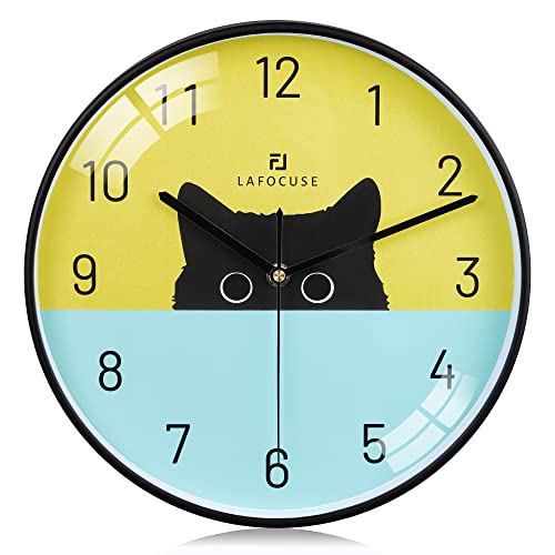 Lafocuse Lautlos Wanduhr Katze Schwarz, Moderne Wanduhr Bunt, Ohne Ticken Geräuschlos Küchenuhren Wohnzimmer Kinderzimmer 30 cm von Lafocuse
