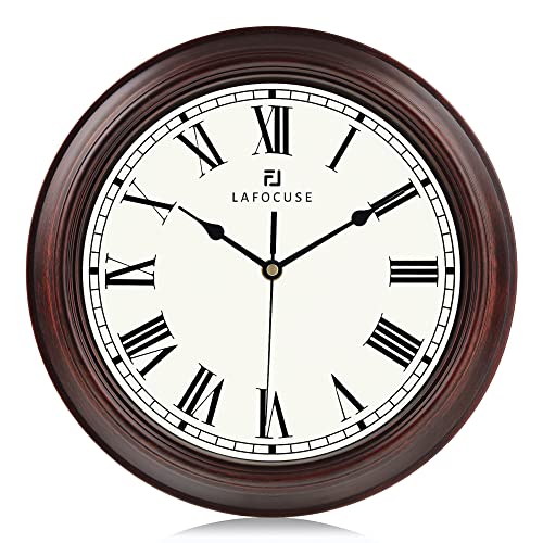 Lafocuse Lautlos Wanduhr Vintage Römische Ziffern, Klassische Wanduhr Mahagonifarben, Retro Wanduhr Ohne Tickgeräusche für Wohnzimmer Schlafzimmer Küchen Büro 30cm von Lafocuse