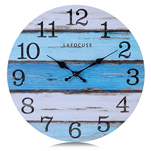 Lafocuse Marine Wanduhr Blau Holz Lautlos, Rustikal Nautisch Wanduhr Vintage Retro, Thema Strand Ohne Ticken für Wohnzimmer Badezimmer Pool Schwimmbad 30cm von Lafocuse