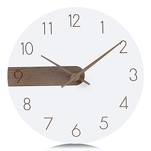 Lafocuse Moderne Weiße Wanduhr Lautlos Holz Bretter Rahmenlos Quarzuhr mit Gravur Ziffern Minimalistisch für Wohnzimmer Küche Schlafzimmer 29cm von Lafocuse