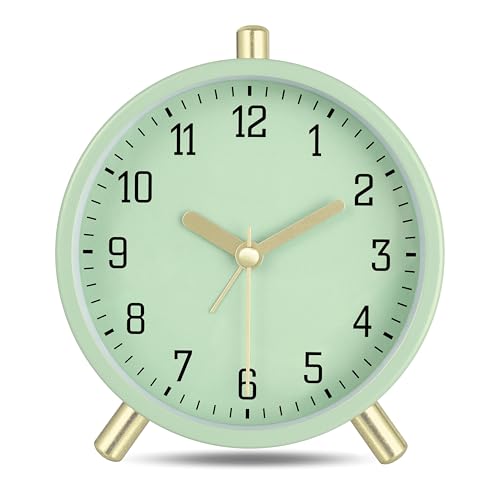 Lafocuse Wecker Analog Ohne Ticken, Metall Grün Wecker mit Nachtlicht, Batteriebetrieben, Moderne Klassisch Tischuhr Lautlos für Nachttisch Schlafzimmer Büro 11cm von Lafocuse