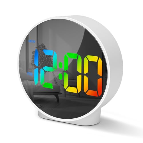 Lafocuse Wecker Digital mit Curved LED Display, Runde Digitale Tischuhr mit Duale Alarme, Snooze, 4 Helligkeitsstufen, 12/24H, für Nachttisch Wohnzimmer Schlafzimmer, Bunt von Lafocuse