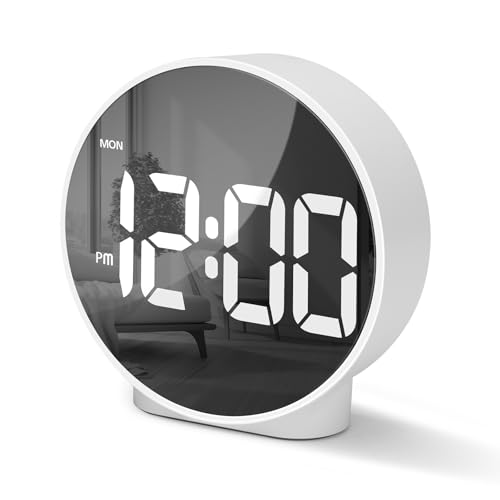 Lafocuse Wecker Digital mit Curved LED Display, Runde Digitale Tischuhr mit Duale Alarme, Snooze, 4 Helligkeitsstufen, 12/24H, für Nachttisch Wohnzimmer Schlafzimmer, Weiß von Lafocuse