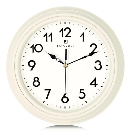 Lafocuse Beige Vintage Wanduhr Lautlos, Klassische Wanduhr Weiß, Retro Wanduhr Ohne Tickgeräusche für Wohnzimmer Schlafzimmer Küchen Büro 30cm von Lafocuse