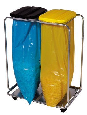 Müllsackständer für 2 x 120-l-Müllsäcke, mit Klemm ring, fahrbar, mit Kunststoffdeckel je 1 x schwarz von Lager- Betrieb