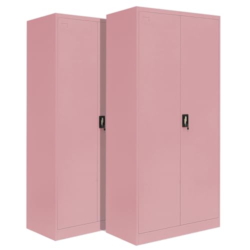 2-Pack LagerZwei Mehrzweckschrank 185x90x40cm I Metallschrank, 4 Fachböden I Aktenschrank, abschließbar I Robuster Allzweckschrank als Werkstattschrank & Büroschrank I Stahlschrank Hellrosa von Lager|Zwei