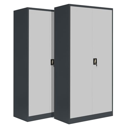 2-Pack LagerZwei Mehrzweckschrank 185x90x40cm I Metallschrank, 4 Fachböden I Aktenschrank, abschließbar I Robuster Allzweckschrank als Werkstattschrank & Büroschrank I Stahlschrank grau-weiß von Lager|Zwei