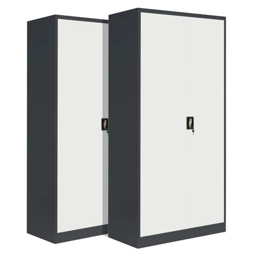 2-Pack LagerZwei Mehrzweckschrank 185x90x40cm I Metallschrank, 4 Fachböden I Aktenschrank, abschließbar I Robuster Allzweckschrank als Werkstattschrank & Büroschrank I Stahlschrank schwarz-weiß von Lager|Zwei