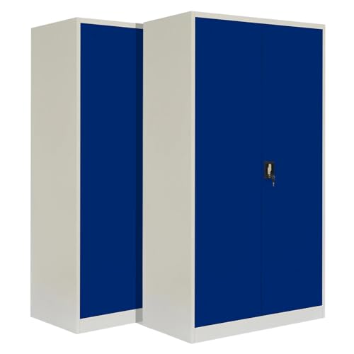 2-Pack LagerZwei Mehrzweckschrank 195x100x50cm I Großer Metallschrank, 4 Fachböden I Aktenschrank, abschließbar I Robuster Allzweckschrank als Werkstattschrank & Büroschrank I Stahlschrank weiß-blau von Lager|Zwei