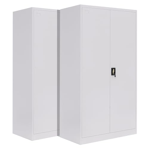 2-Pack LagerZwei Mehrzweckschrank 195x100x50cm I Großer Metallschrank, 4 Fachböden I Aktenschrank weiß, abschließbar I Robuster Allzweckschrank als Werkstattschrank & Büroschrank I Stahlschrank von Lager|Zwei