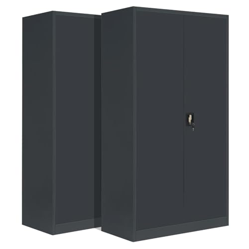2-Pack LagerZwei Mehrzweckschrank 195x100x50cm I Metallschrank, 4 Fachböden I Großer Aktenschrank, abschließbar I Robuster Allzweckschrank als Werkstattschrank & Büroschrank I Stahlschrank anthrazit von Lager|Zwei