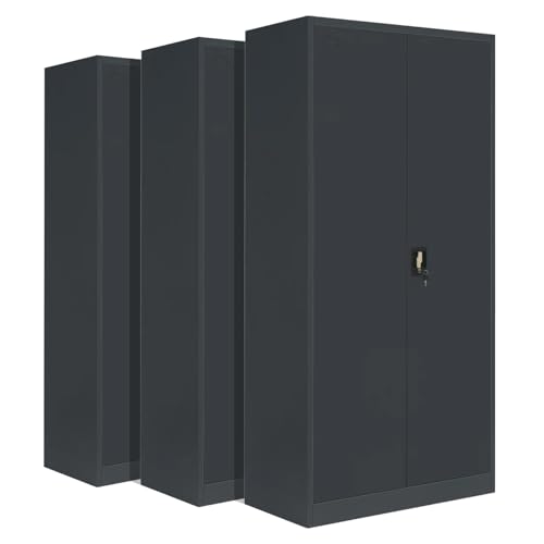 3-Pack LagerZwei Mehrzweckschrank 185x90x40cm I Metallschrank, 4 Fachböden I Aktenschrank, abschließbar I Robuster Allzweckschrank als Werkstattschrank & Büroschrank I Stahlschrank anthrazit von Lager|Zwei
