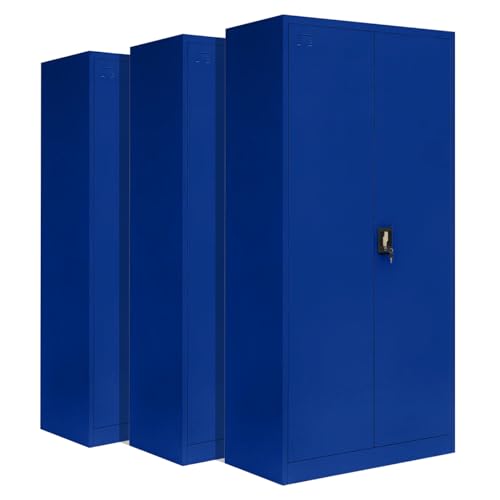 3-Pack LagerZwei Mehrzweckschrank 185x90x40cm I Metallschrank, 4 Fachböden I Aktenschrank, abschließbar I Robuster Allzweckschrank als Werkstattschrank & Büroschrank I Stahlschrank blau von Lager|Zwei