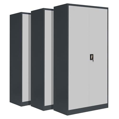 3-Pack LagerZwei Mehrzweckschrank 185x90x40cm I Metallschrank, 4 Fachböden I Aktenschrank, abschließbar I Robuster Allzweckschrank als Werkstattschrank & Büroschrank I Stahlschrank grau-weiß von Lager|Zwei