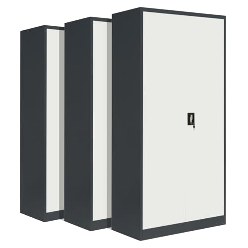 3-Pack LagerZwei Mehrzweckschrank 185x90x40cm I Metallschrank, 4 Fachböden I Aktenschrank, abschließbar I Robuster Allzweckschrank als Werkstattschrank & Büroschrank I Stahlschrank schwarz-weiß von Lager|Zwei