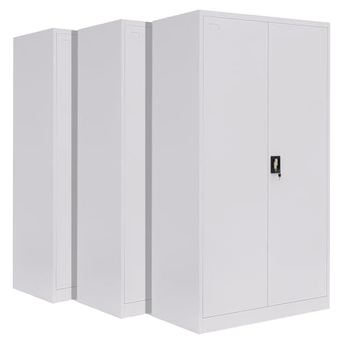 3-Pack LagerZwei Mehrzweckschrank 195x100x50cm I Großer Metallschrank, 4 Fachböden I Aktenschrank weiß, abschließbar I Robuster Allzweckschrank als Werkstattschrank & Büroschrank I Stahlschrank von Lager|Zwei