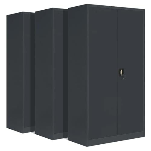 3-Pack LagerZwei Mehrzweckschrank 195x100x50cm I Metallschrank, 4 Fachböden I Großer Aktenschrank, abschließbar I Robuster Allzweckschrank als Werkstattschrank & Büroschrank I Stahlschrank anthrazit von Lager|Zwei