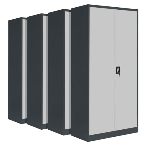 4-Pack LagerZwei Mehrzweckschrank 185x90x40cm I Metallschrank, 4 Fachböden I Aktenschrank, abschließbar I Robuster Allzweckschrank als Werkstattschrank & Büroschrank I Stahlschrank grau-weiß von Lager|Zwei