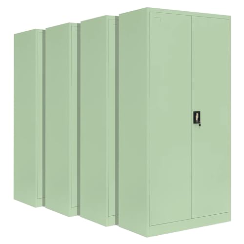 4-Pack LagerZwei Mehrzweckschrank 185x90x40cm I Metallschrank, 4 Fachböden I Aktenschrank, abschließbar I Robuster Allzweckschrank als Werkstattschrank & Büroschrank I Stahlschrank mintgrün von Lager|Zwei