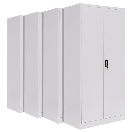 4-Pack LagerZwei Mehrzweckschrank 185x90x40cm I Metallschrank, 4 Fachböden I Aktenschrank weiß, abschließbar I Robuster Allzweckschrank als Werkstattschrank & Büroschrank I Stahlschrank von Lager|Zwei