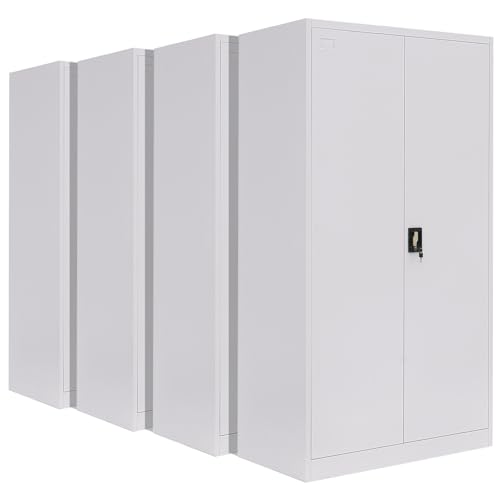 4-Pack LagerZwei Mehrzweckschrank 195x100x50cm I Großer Metallschrank, 4 Fachböden I Aktenschrank weiß, abschließbar I Robuster Allzweckschrank als Werkstattschrank & Büroschrank I Stahlschrank von Lager|Zwei
