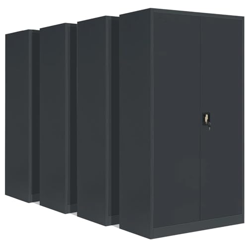 4-Pack LagerZwei Mehrzweckschrank 195x100x50cm I Metallschrank, 4 Fachböden I Großer Aktenschrank, abschließbar I Robuster Allzweckschrank als Werkstattschrank & Büroschrank I Stahlschrank anthrazit von Lager|Zwei