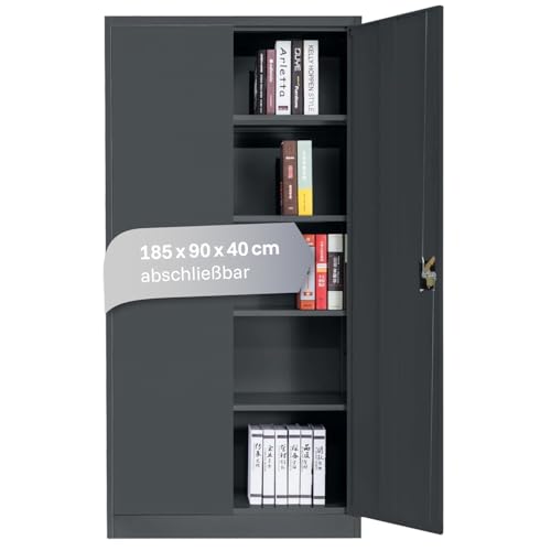 LagerZwei Mehrzweckschrank 185x90x40cm I Metallschrank, 4 Fachböden I Aktenschrank, abschließbar I Robuster Allzweckschrank als Werkstattschrank & Büroschrank I Stahlschrank anthrazit von Lager|Zwei