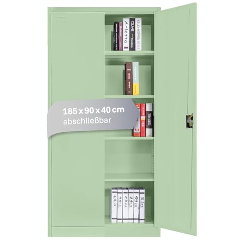 LagerZwei Mehrzweckschrank 185x90x40cm I Metallschrank, 4 Fachböden I Aktenschrank, abschließbar I Robuster Allzweckschrank als Werkstattschrank & Büroschrank I Stahlschrank mintgrün von Lager|Zwei