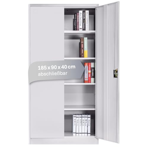 LagerZwei Mehrzweckschrank 185x90x40cm I Metallschrank, 4 Fachböden I Aktenschrank weiß, abschließbar I Robuster Allzweckschrank als Werkstattschrank & Büroschrank I Stahlschrank von Lager|Zwei