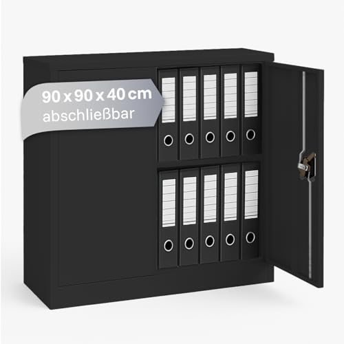 LagerZwei Mehrzweckschrank 90x90x40cm I Metallschrank inkl. Fachboden I Aktenschrank abschließbar, als Werkstattschrank, Büroschrank & Kellerschrank I Stahlschrank robust I Allzweckschrank anthrazit von Lager|Zwei