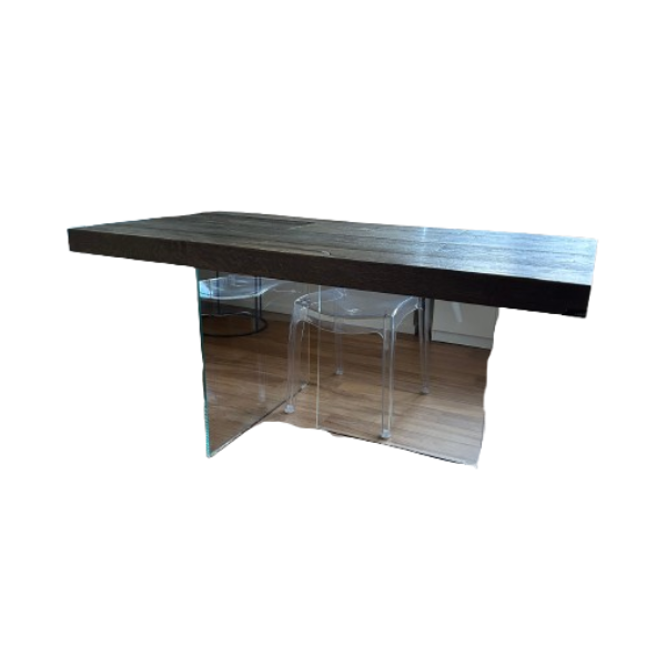 Air rechteckiger Esstisch aus Glas und Holz, Lago Air rechteckiger Esstisch aus Glas und Holz, Lago von Lago